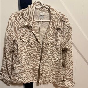 Kensie Zebra Print Jean Jacket - Cream and White